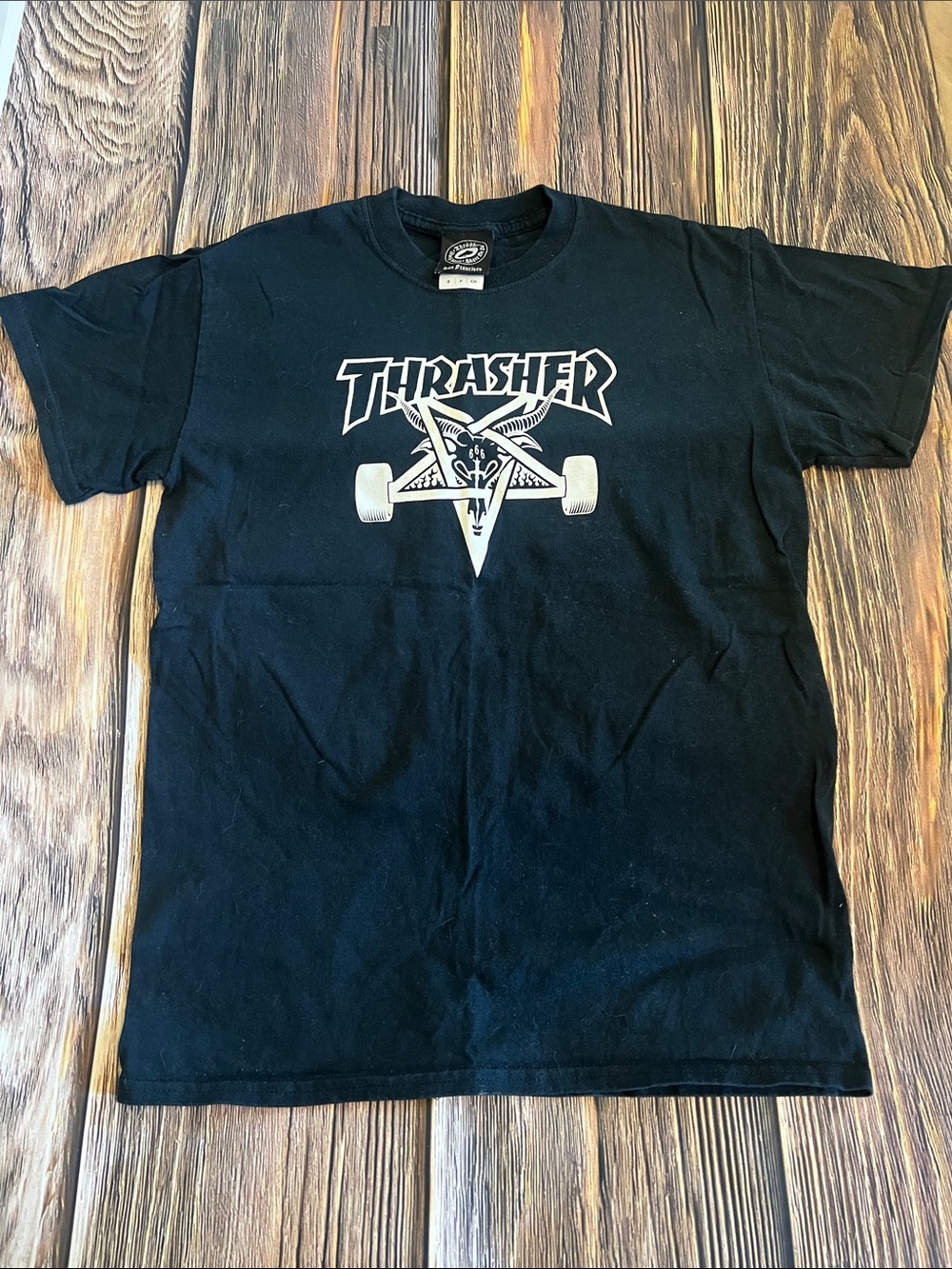 Thrasher Black Tee with White Pentagram Skate Logo - Men